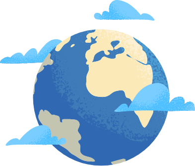 vector image of globe with clouds surrounding